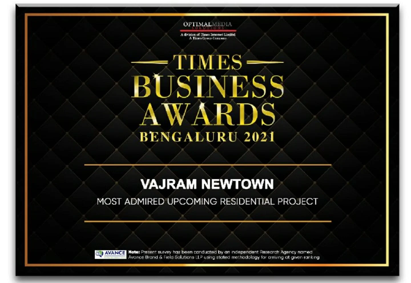 Most udmired residential project Vajram Newtown Times Business Award 2021